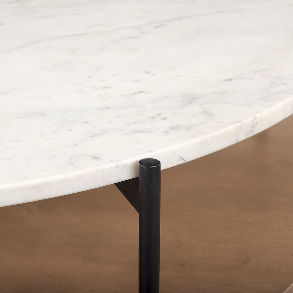 Mercana - Larkin Marble Top w/ Brown Wood Shelf Round Coffee Table - 69924-AB view 5