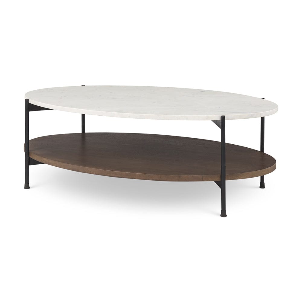 Mercana - Larkin White Marble Top w/ Dark Brown Wood Shelf Oval Coffee Table - 69978-AB view 1