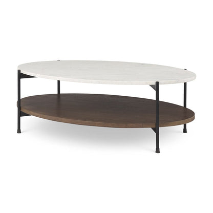 Mercana - Larkin White Marble Top w/ Dark Brown Wood Shelf Oval Coffee Table - 69978-AB view 1