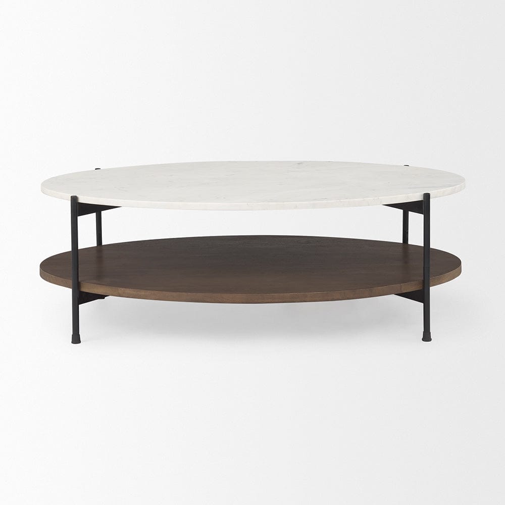 Mercana - Larkin White Marble Top w/ Dark Brown Wood Shelf Oval Coffee Table - 69978-AB view 2