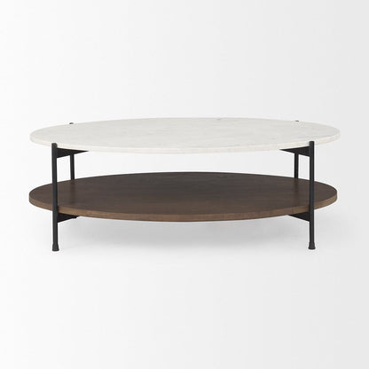 Mercana - Larkin White Marble Top w/ Dark Brown Wood Shelf Oval Coffee Table - 69978-AB view 2