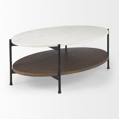 Mercana - Larkin White Marble Top w/ Dark Brown Wood Shelf Oval Coffee Table - 69978-AB view 3