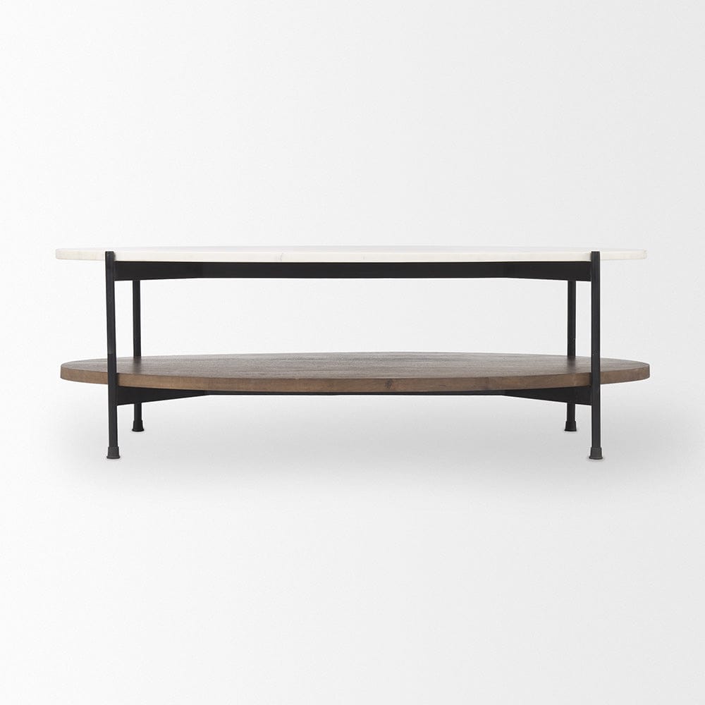 Mercana - Larkin White Marble Top w/ Dark Brown Wood Shelf Oval Coffee Table - 69978-AB view 4