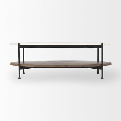 Mercana - Larkin White Marble Top w/ Dark Brown Wood Shelf Oval Coffee Table - 69978-AB view 4