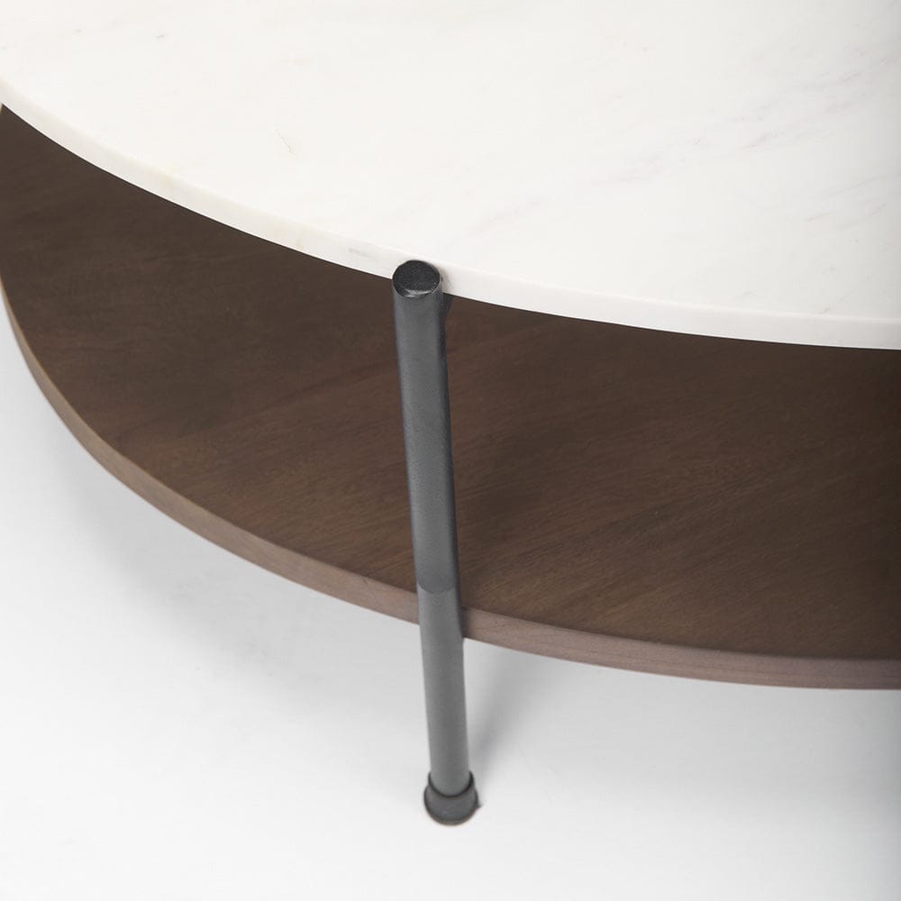 Mercana - Larkin White Marble Top w/ Dark Brown Wood Shelf Oval Coffee Table - 69978-AB view 5