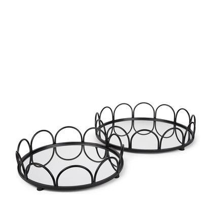 Mercana - Lenore Round Metal/Mirror Tray Black (Set of 2) - 70550 view 1