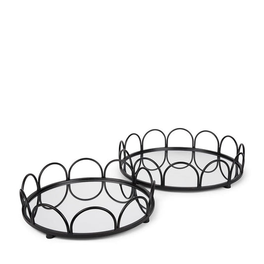 Mercana - Lenore Round Metal/Mirror Tray Black (Set of 2) - 70550 view 1