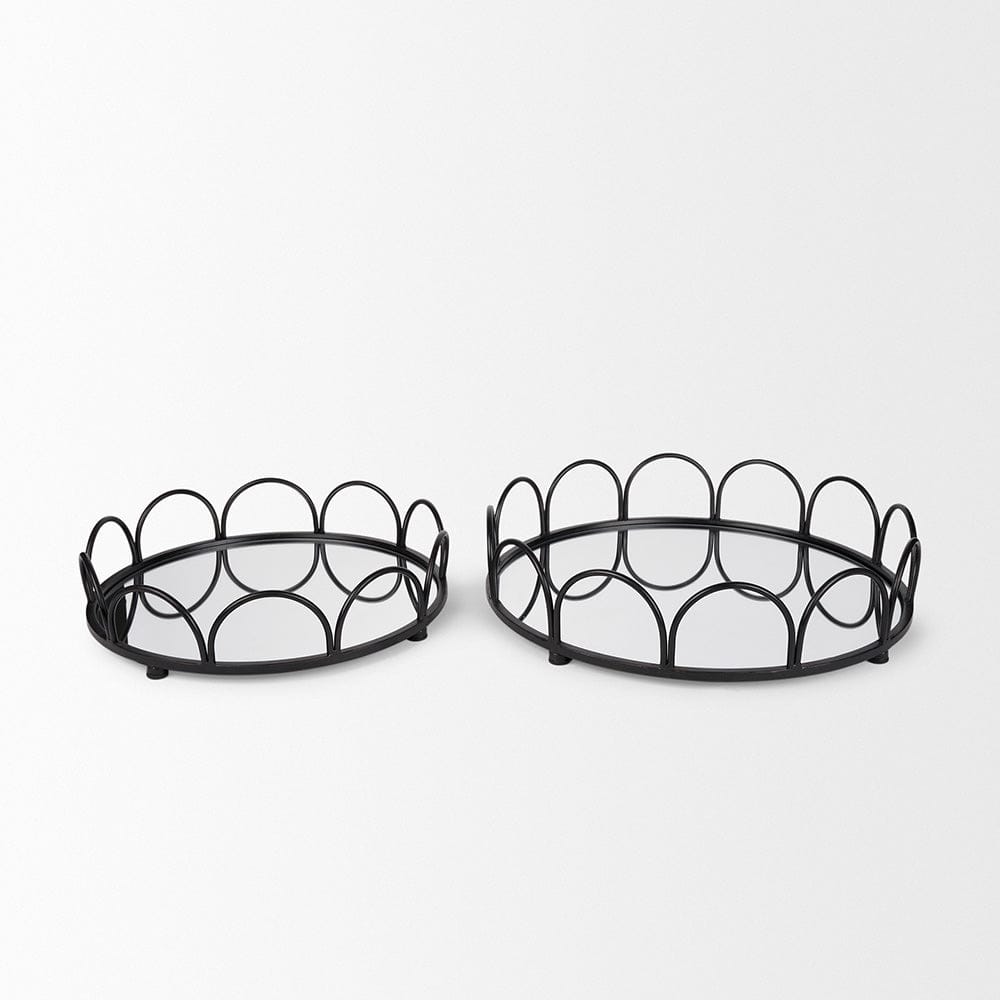 Mercana - Lenore Round Metal/Mirror Tray Black (Set of 2) - 70550 view 2