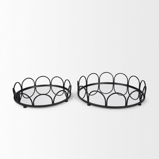 Mercana - Lenore Round Metal/Mirror Tray Black (Set of 2) - 70550 view 2