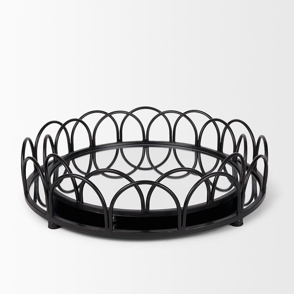 Mercana - Lenore Round Metal/Mirror Tray Black (Set of 2) - 70550 view 3