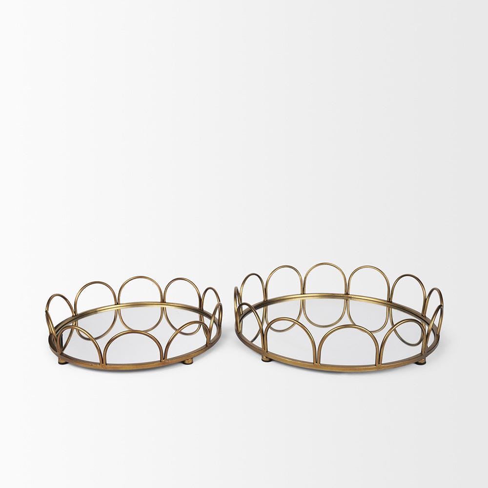 Mercana - Lenore Round Metal/Mirror Tray Gold (Set of 2) - 70549 view 2