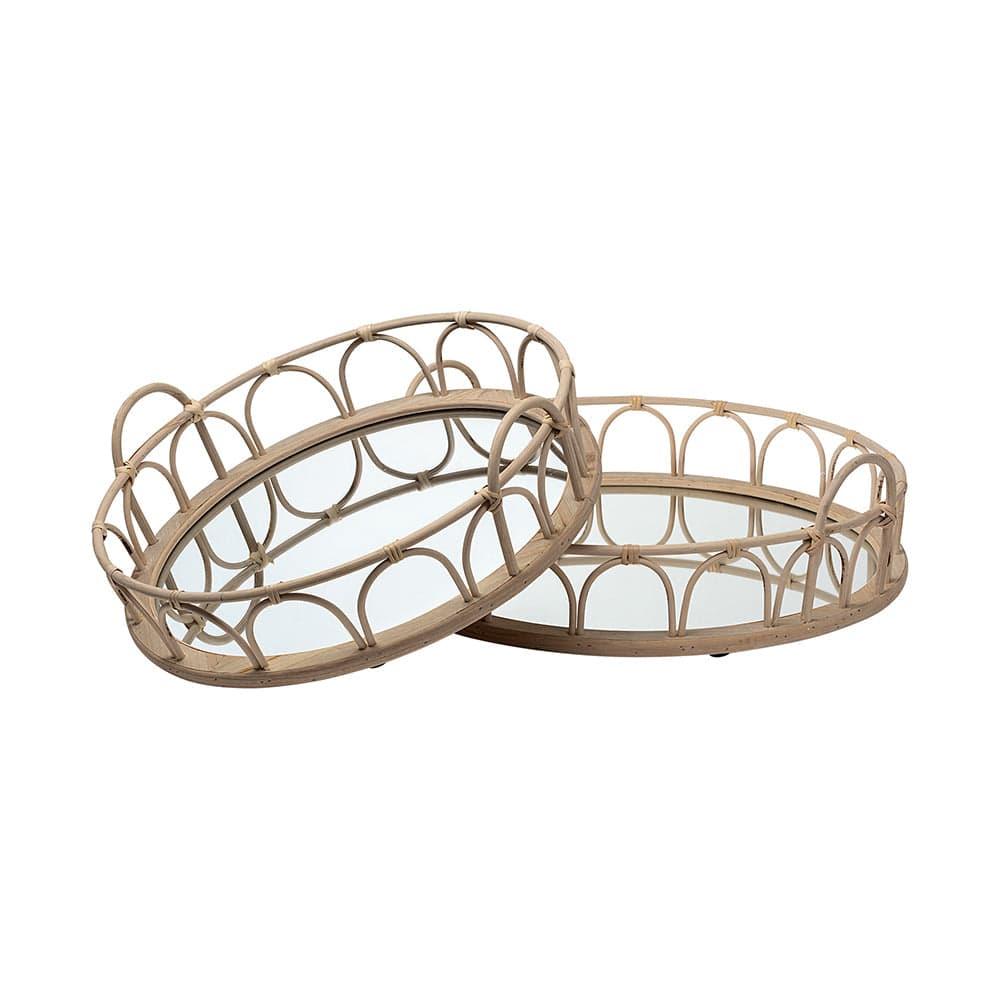 Mercana - Leona Natural Wicker Woven Mirrored Base Nesting Trays (Set of 2) - 68994 view 1