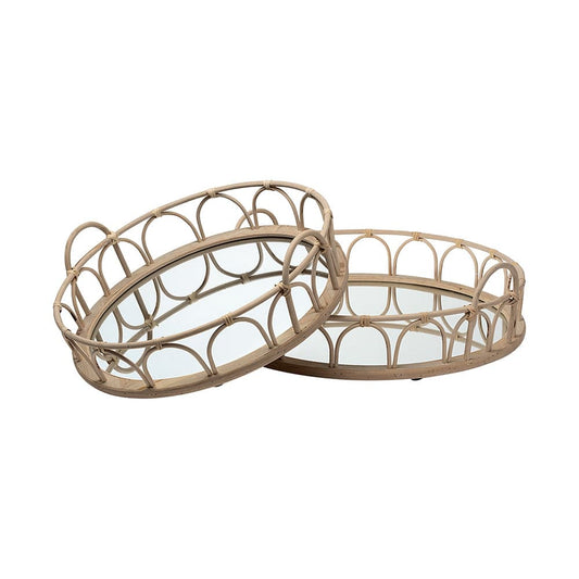 Mercana - Leona Natural Wicker Woven Mirrored Base Nesting Trays (Set of 2) - 68994 view 1