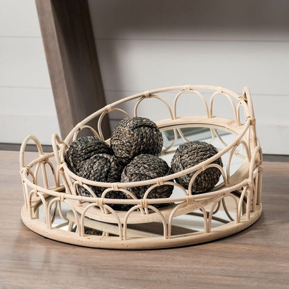 Mercana - Leona Natural Wicker Woven Mirrored Base Nesting Trays (Set of 2) - 68994 view 2