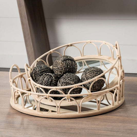 Mercana - Leona Natural Wicker Woven Mirrored Base Nesting Trays (Set of 2) - 68994 view 2
