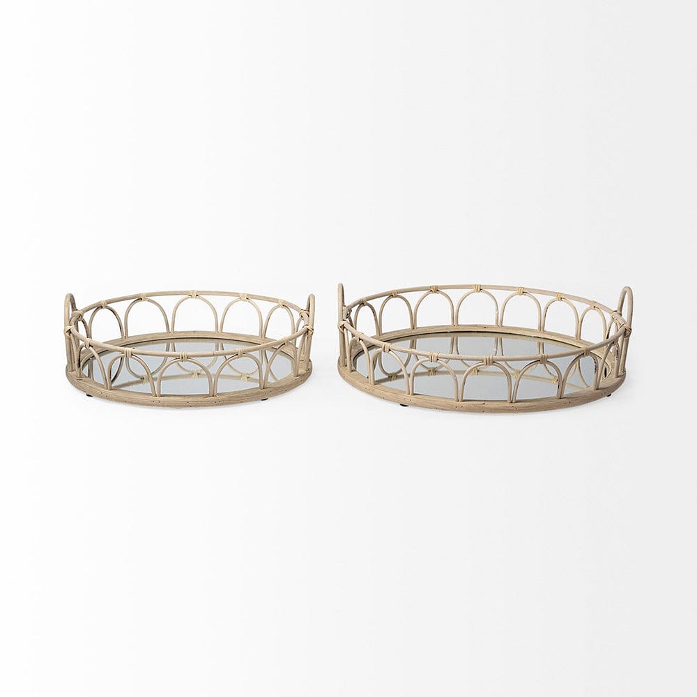 Mercana - Leona Natural Wicker Woven Mirrored Base Nesting Trays (Set of 2) - 68994 view 4