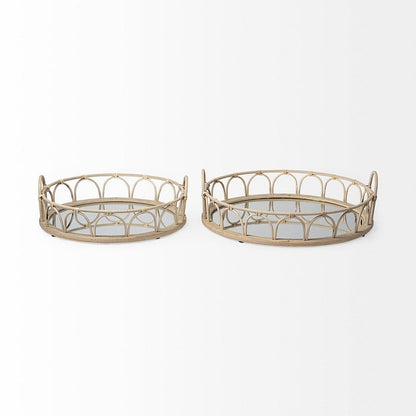 Mercana - Leona Natural Wicker Woven Mirrored Base Nesting Trays (Set of 2) - 68994 view 4
