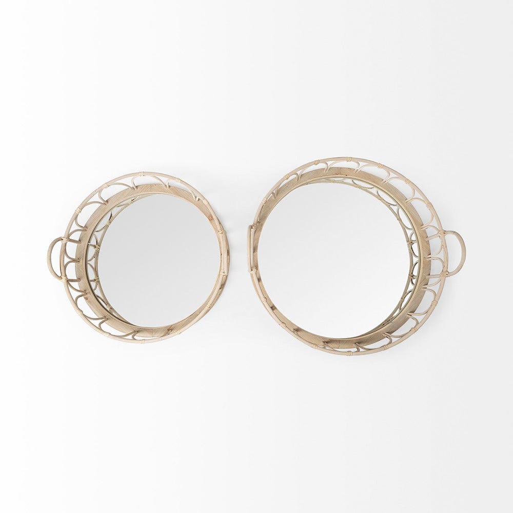 Mercana - Leona Natural Wicker Woven Mirrored Base Nesting Trays (Set of 2) - 68994 view 5