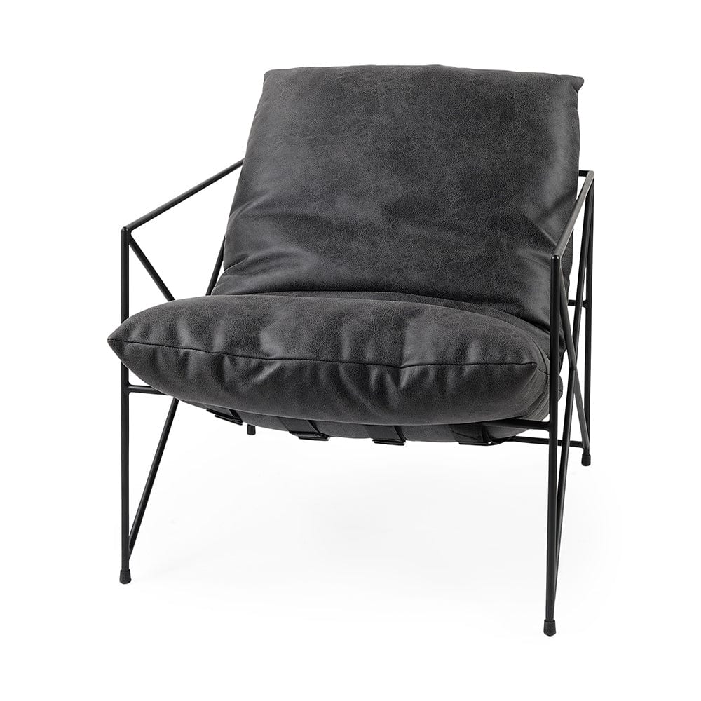 Mercana - Leonidas 28.5L x 29.5W x 34.0H Black Faux Leather Seat W/ Black Metal Frame Accent Chair - 69461_CLOSEOUT view 1