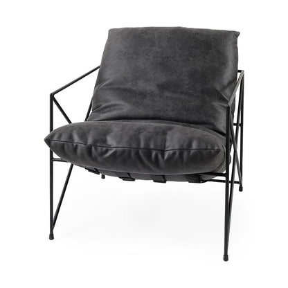 Mercana - Leonidas 28.5L x 29.5W x 34.0H Black Faux Leather Seat W/ Black Metal Frame Accent Chair - 69461_CLOSEOUT view 1