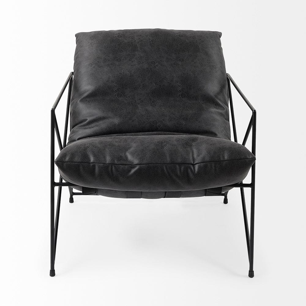 Mercana - Leonidas 28.5L x 29.5W x 34.0H Black Faux Leather Seat W/ Black Metal Frame Accent Chair - 69461_CLOSEOUT view 2