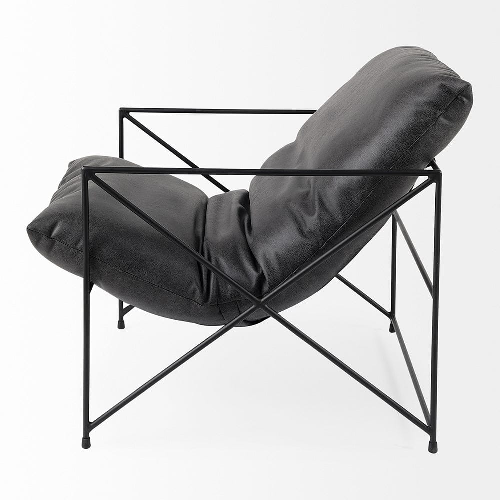 Mercana - Leonidas 28.5L x 29.5W x 34.0H Black Faux Leather Seat W/ Black Metal Frame Accent Chair - 69461_CLOSEOUT view 3