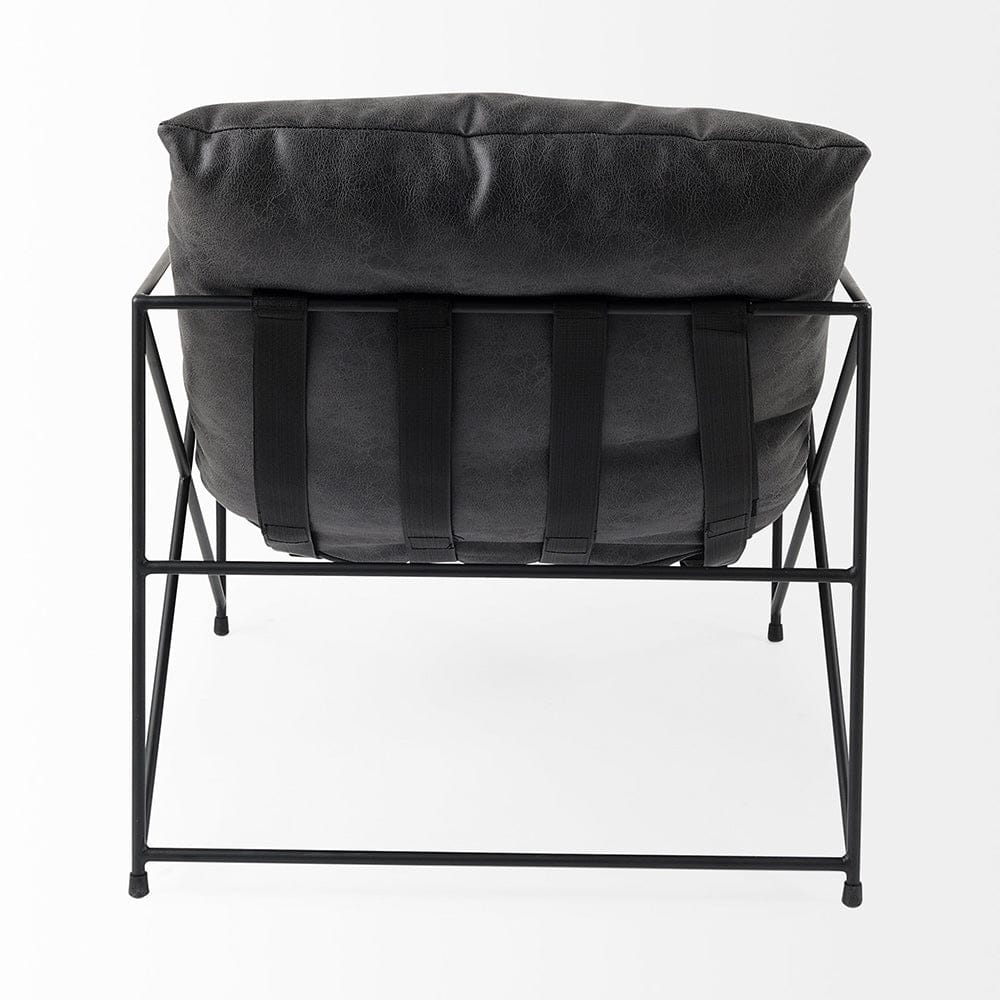 Mercana - Leonidas 28.5L x 29.5W x 34.0H Black Faux Leather Seat W/ Black Metal Frame Accent Chair - 69461_CLOSEOUT view 4