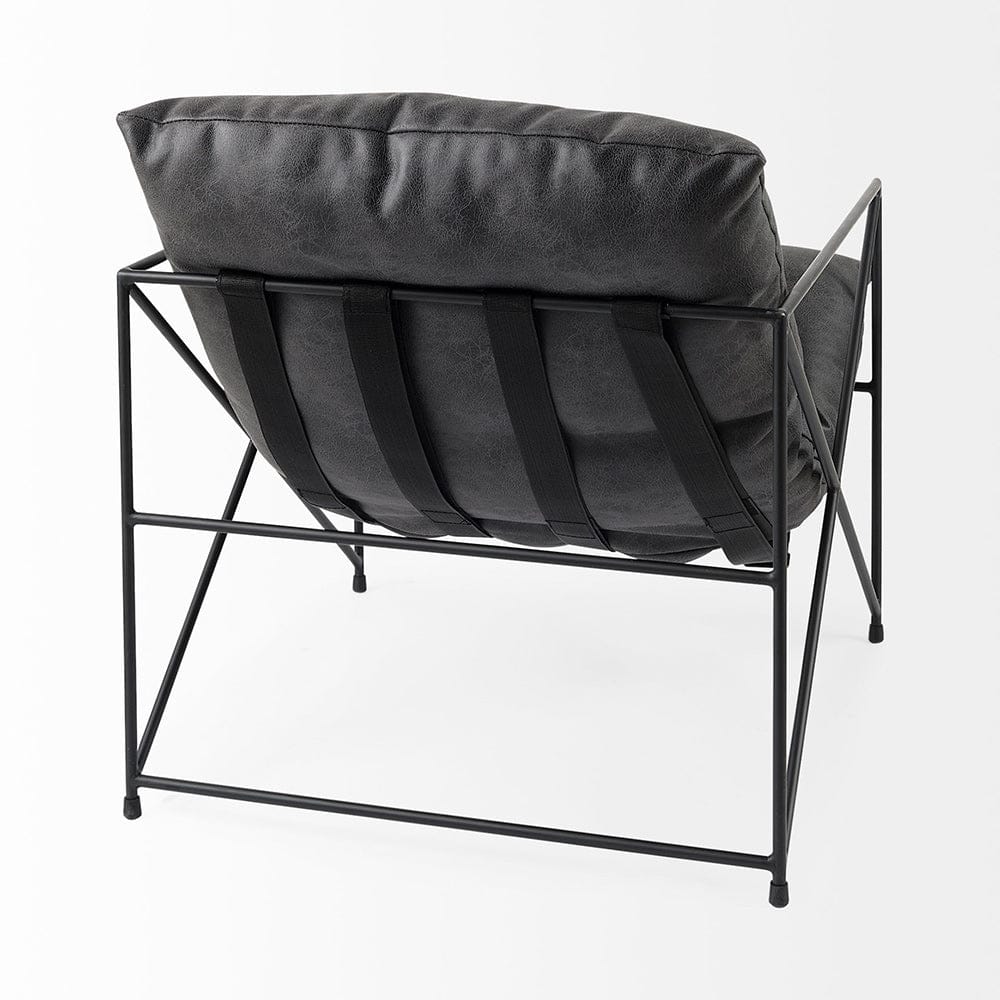 Mercana - Leonidas 28.5L x 29.5W x 34.0H Black Faux Leather Seat W/ Black Metal Frame Accent Chair - 69461_CLOSEOUT view 5