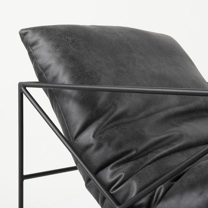 Mercana - Leonidas 28.5L x 29.5W x 34.0H Black Faux Leather Seat W/ Black Metal Frame Accent Chair - 69461_CLOSEOUT view 6