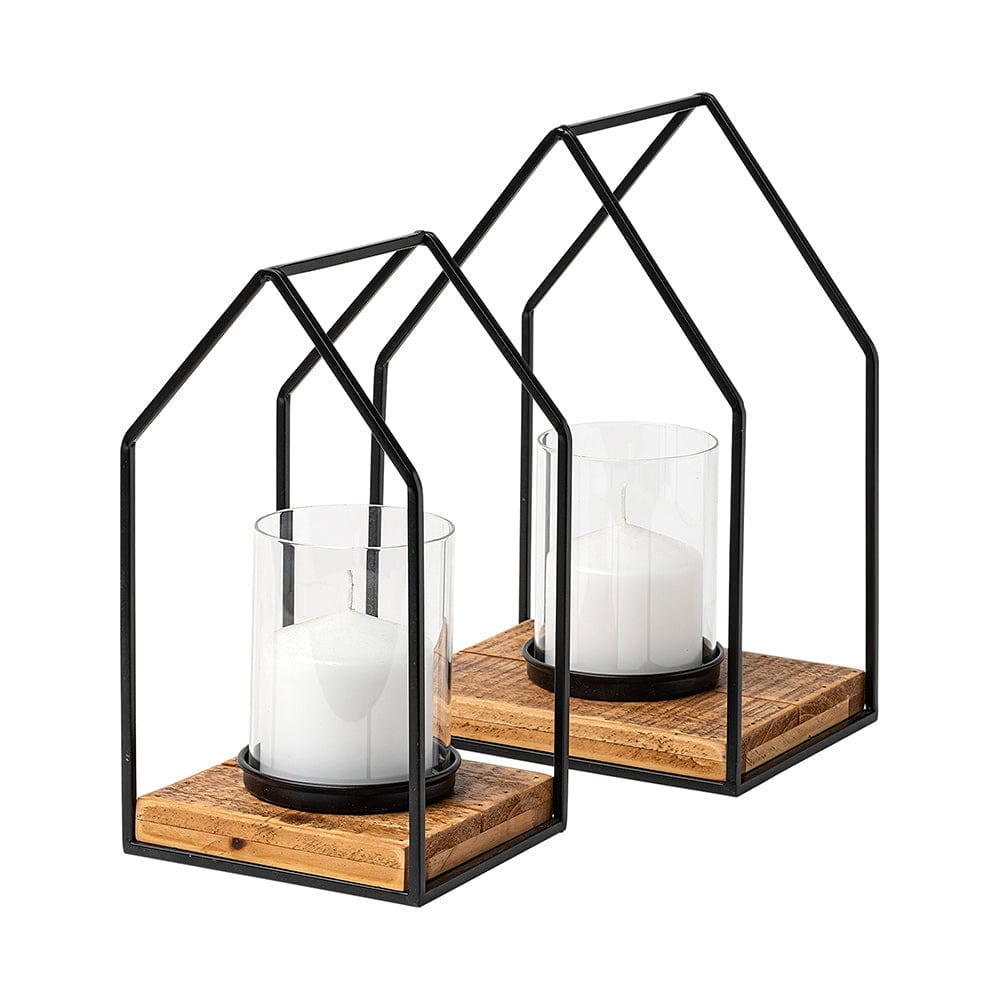 Mercana - Leopold Set of Two Black Metal Wooden Base Table Candle Holders - 68789 view 1