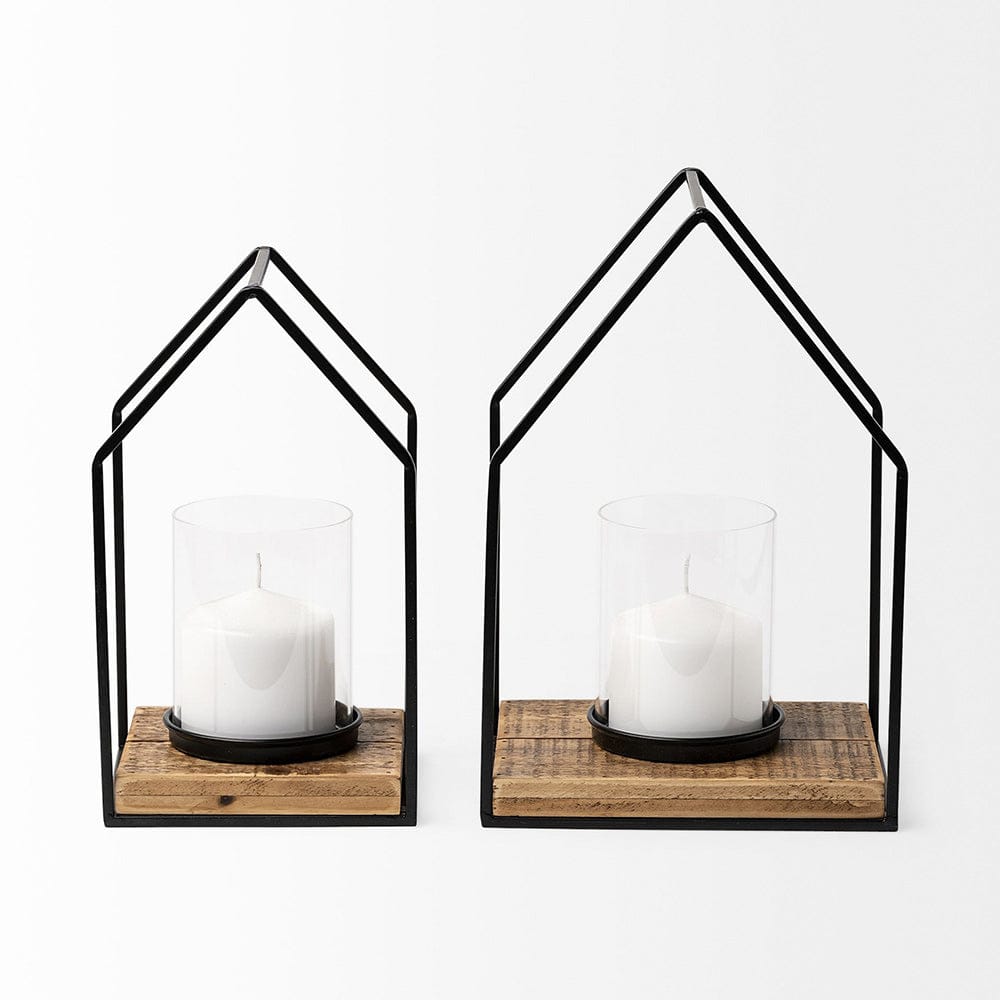 Mercana - Leopold Set of Two Black Metal Wooden Base Table Candle Holders - 68789 view 2