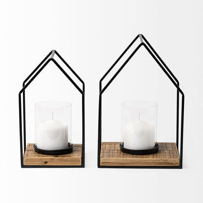 Mercana - Leopold Set of Two Black Metal Wooden Base Table Candle Holders - 68789 view 2