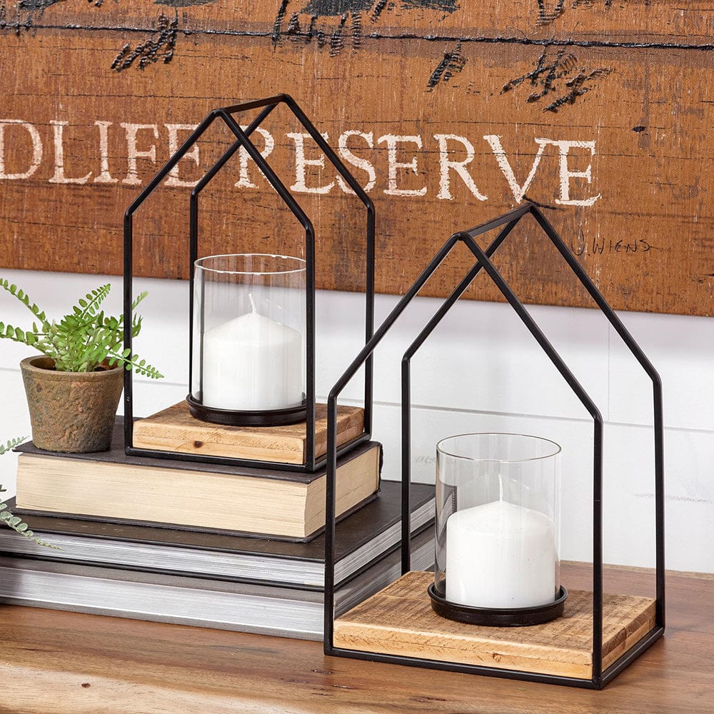 Mercana - Leopold Set of Two Black Metal Wooden Base Table Candle Holders - 68789 view 3