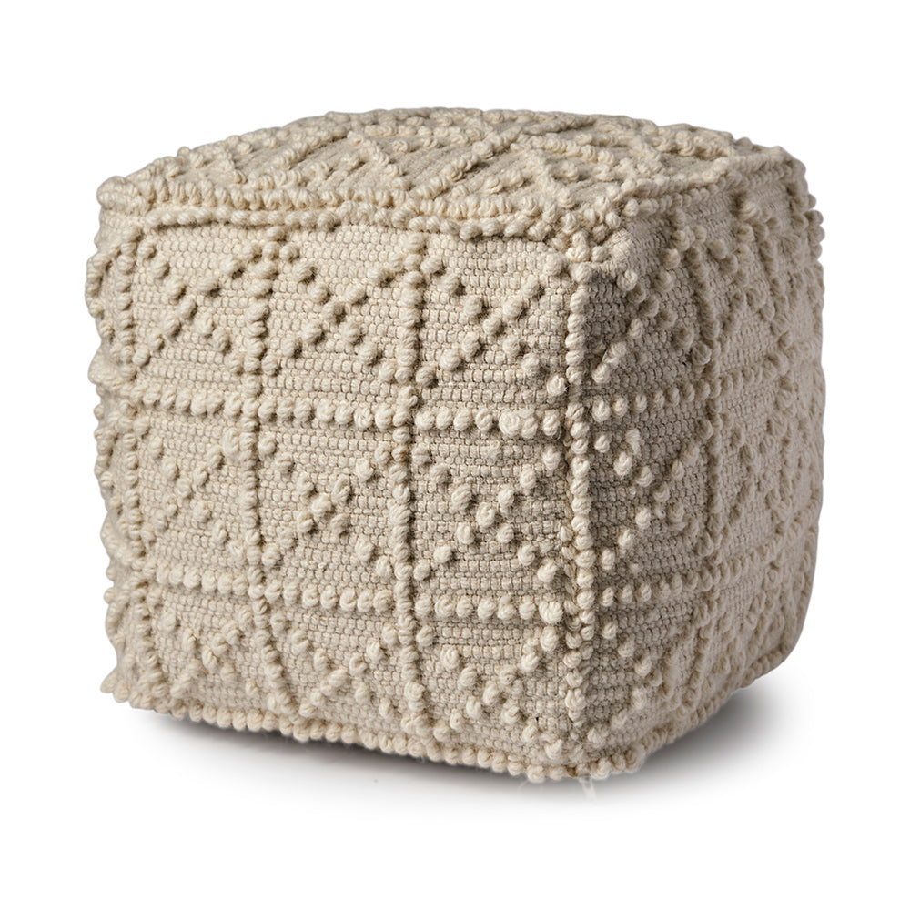 Mercana - Leroy Square Cream Wool Pouf w/ Popcorn Detail - 68390 view 1