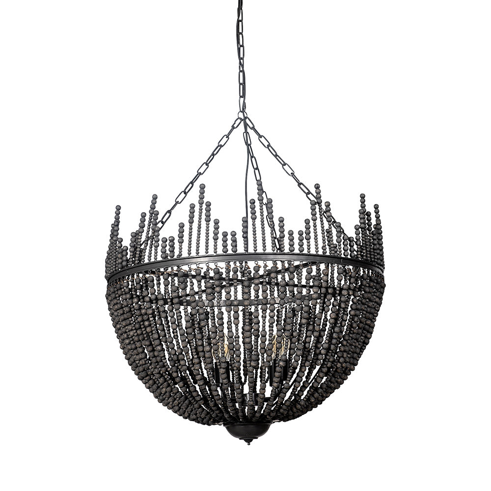 Mercana - Liam I 32x30 Black Wooden Bead Bowl-Style Four Bulb Chandelier - 68424_CLOSEOUT view 1