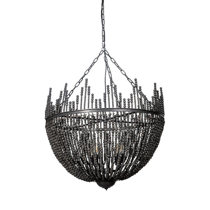 Mercana - Liam I 32x30 Black Wooden Bead Bowl-Style Four Bulb Chandelier - 68424_CLOSEOUT view 1