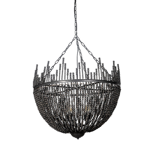 Mercana - Liam I 32x30 Black Wooden Bead Bowl-Style Four Bulb Chandelier - 68424_CLOSEOUT view 1