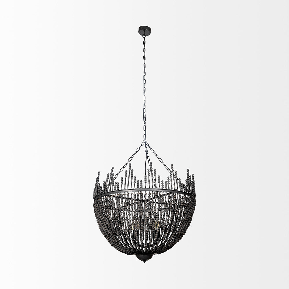 Mercana - Liam I 32x30 Black Wooden Bead Bowl-Style Four Bulb Chandelier - 68424_CLOSEOUT view 2