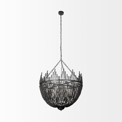 Mercana - Liam I 32x30 Black Wooden Bead Bowl-Style Four Bulb Chandelier - 68424_CLOSEOUT view 2