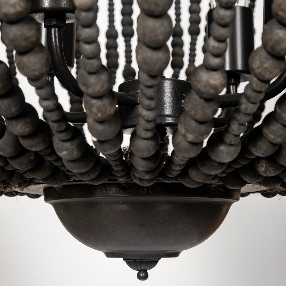 Mercana - Liam I 32x30 Black Wooden Bead Bowl-Style Four Bulb Chandelier - 68424_CLOSEOUT view 6