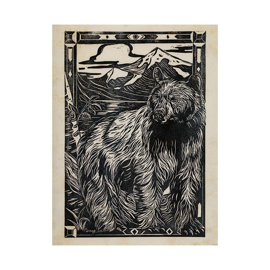 Mercana - Linocut III Bear by Mercana Studio a Hand Embellished Textured Canvas - 101625-L view 1