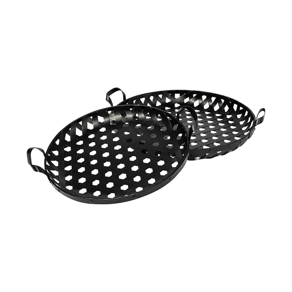 Mercana - Lito Black Woven Metal Round Serving Trays (Set of 2) - 68951 view 1