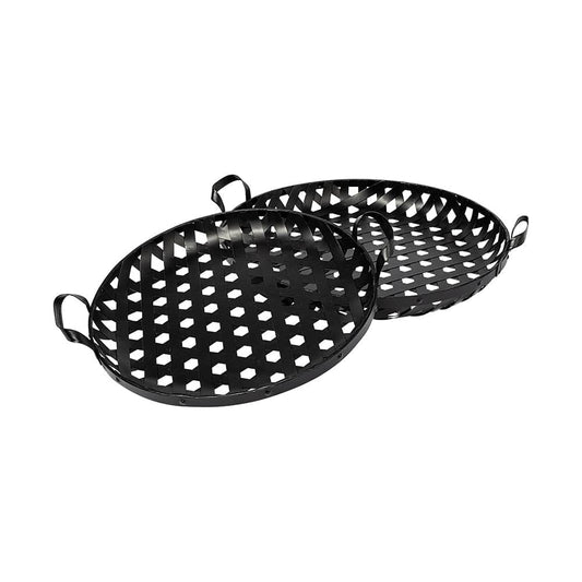 Mercana - Lito Black Woven Metal Round Serving Trays (Set of 2) - 68951 view 1