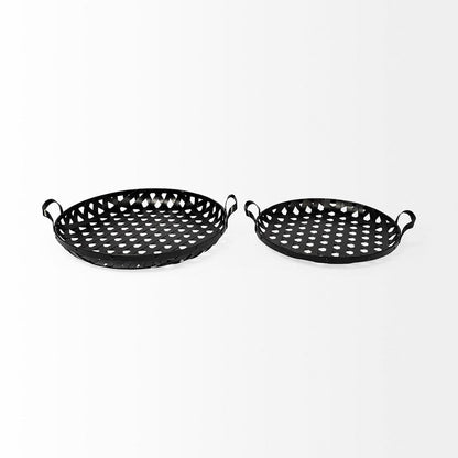 Mercana - Lito Black Woven Metal Round Serving Trays (Set of 2) - 68951 view 4