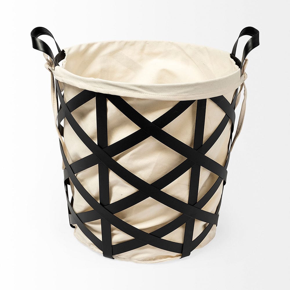 Mercana - Liya 18L x 15W Black Metal Basket with Cream Fabric Liner - 68950_CLOSEOUT view 4
