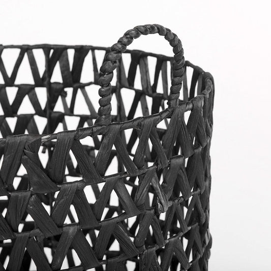 Mercana - Lola 19.7L x 19.7W x 23.6 Black Water Hyacinth Zig Zag Weave Round Basket W/ Handles (Set of 3) - 69608 view 2