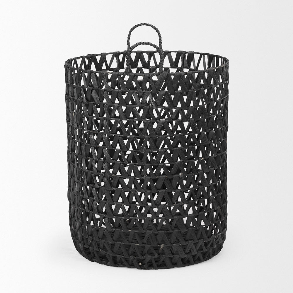 Mercana - Lola 19.7L x 19.7W x 23.6 Black Water Hyacinth Zig Zag Weave Round Basket W/ Handles (Set of 3) - 69608 view 7