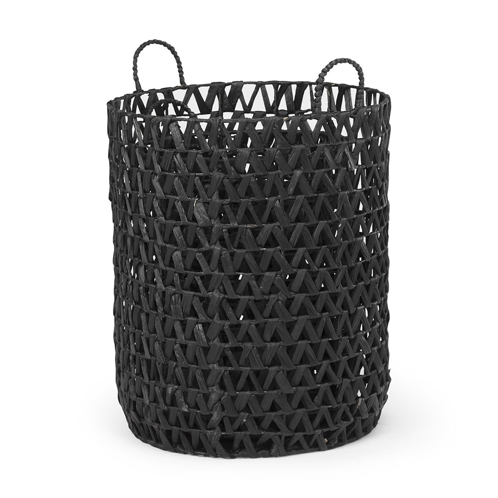 Mercana - Lola 19.7L x 19.7W x 23.6 Black Water Hyacinth Zig Zag Weave Round Basket W/ Handles (Set of 3) - 69608 view 8