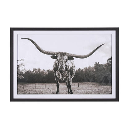 Mercana - Longhorn Last Call BW by Nathan Larson Hand Embelished Textured Framed Art Print Matted under Glass - 15456 view 1