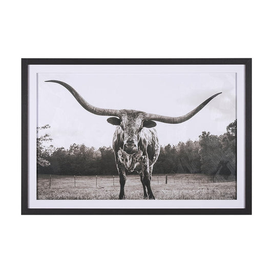 Mercana - Longhorn Last Call BW by Nathan Larson Hand Embelished Textured Framed Art Print Matted under Glass - 15456 view 1